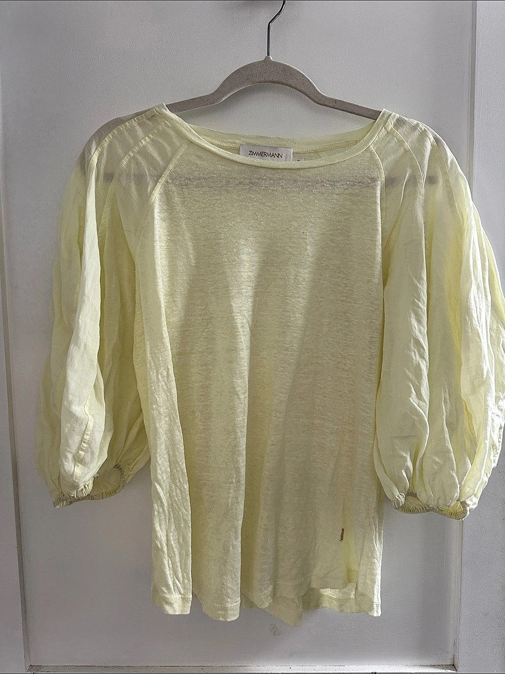 Zimmermann Linen Puff Sleeve Blouse in Yellow Size 2